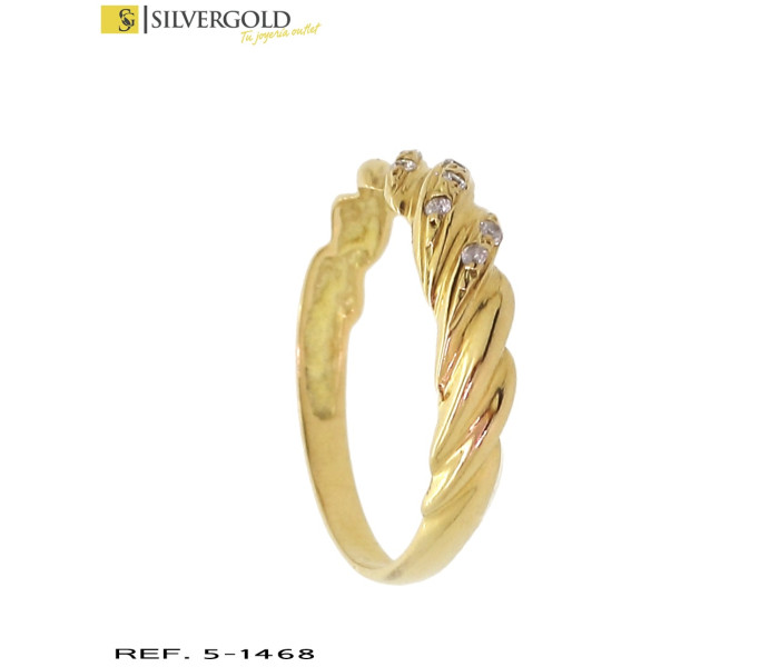 1-5-1468-2-Anillo con gallonado diagonal y zirconitas engastadas Talla 15 L 4829