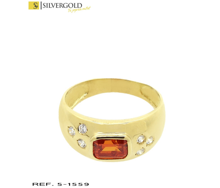 1-5-1559-1-Anillo oro 18Kt. con circonitas y piedra naranja en talla esmeralda L 4851