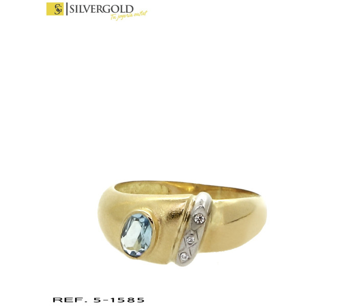 1-5-1585-1-Anillo oro 18Kt. con piedra tipo aguamarina y circonitas L5618