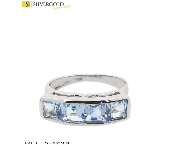 1-5-1607-2-Anillo en oro blanco con topacios azules en talla princesa Talla 11 L 4858