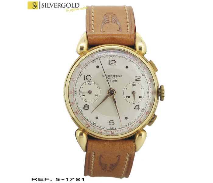 1-5-1781-2-Reloj Chronographe Suisse esfera redonda y correa cuero marrÃn claro Ref. 65739 L 4889