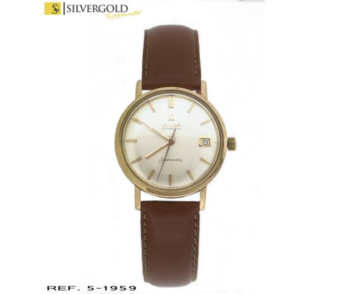 1-5-1959-1-R-Omega Automatic, correa de cuero marrÃn y caja en oro 18kt