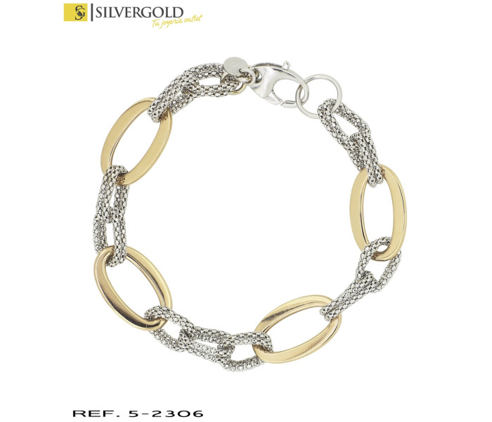 1-5-2306-2-Pulsera alternada con eslabón redondo oro amarillo y eslabón malla oro balnco