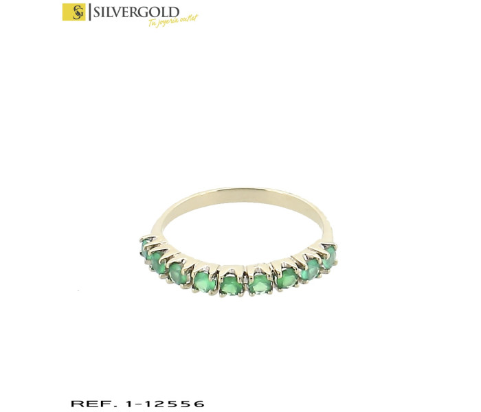 1-1-12556-1-ANILLO DE OROBLANCO CON PIEDRAS TIPO ESMERALDA.