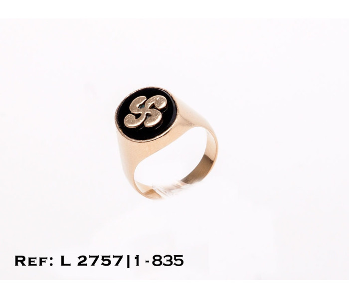 4-1-835-1-Anillo piedra negra oval con lauburu (Talla 16) L2757