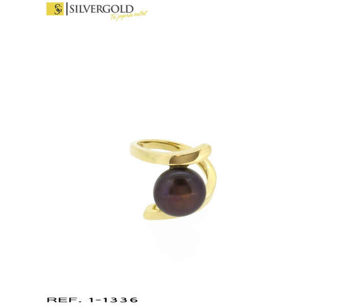 4-1-1336-1-Anillo con piedra central con perla cultivada marrón. Talla 11