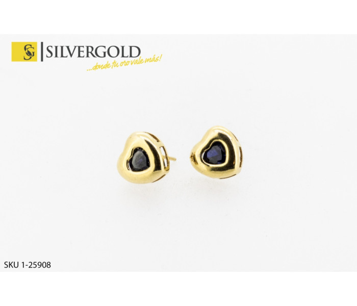 4-1-25908-1-Pendientes pareja en forma de corazón con piedra tipo zafiro. Oro 18 kt..