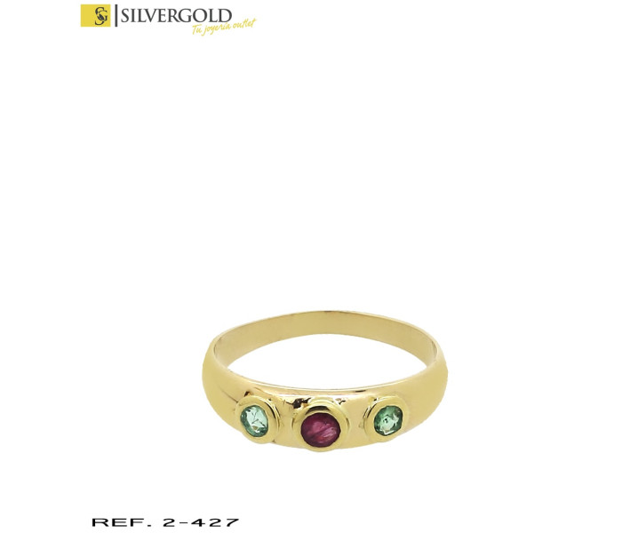 4-2-427-2-anillo estilo tresillo piedra rojas verdes (3.11 grs) Talla 15 L 653