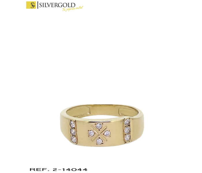4-2-14044-1-Anillo oro 18Kt. efecto plano con circonitas