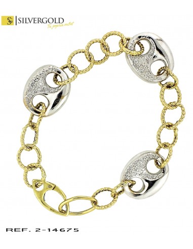 4-2-14675-1-Pulsera oro bicolor 18Kt. alternada calabrote y redondo gallonado