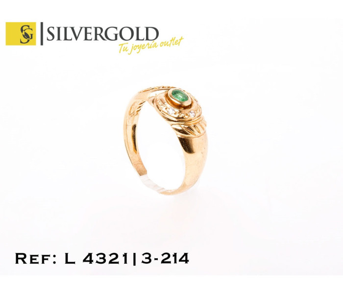 4-3-214-1-Anillo gallonado piedra verde central y alrededor chispitas (T. 17) L 4321