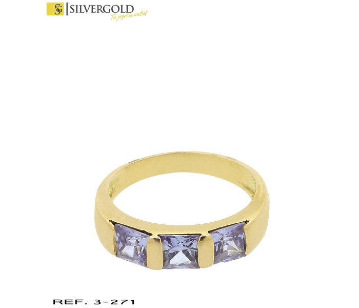 4-3-271-2-Anillo tresillo con tanzanitas talla princesa (Talla 16) L 3779