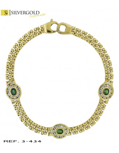 4-3-434-1-Pulsera oro 18Kt. eslabón en cadeneta 3 rosetones piedras L 3103