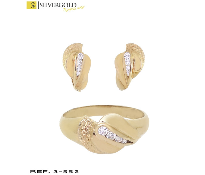 4-3-552-2-Conjunto oro 18Kt. de anillo y pendientes con circonitas L 1304