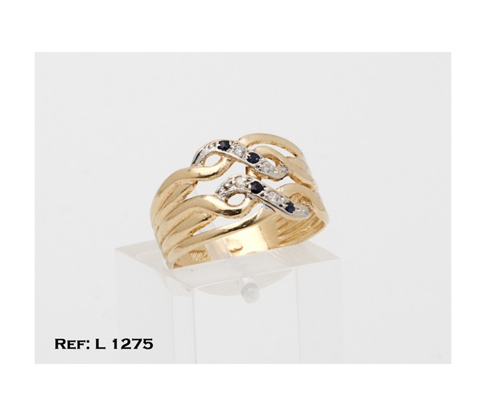 4-3-798-1-Anillo oro18Kt. calado ondas con piedras negras L1275