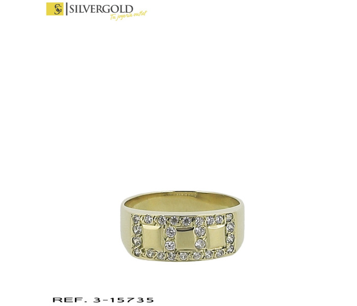 4-3-15735-1-Anillo oro 18Kt. con forma rectangular, labrado y con circonitas