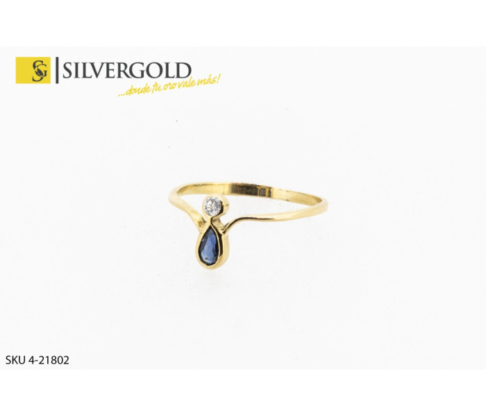 4-4-21802-1-Anillo fino piedra tipo zafiro y circonita. Oro 18 kt