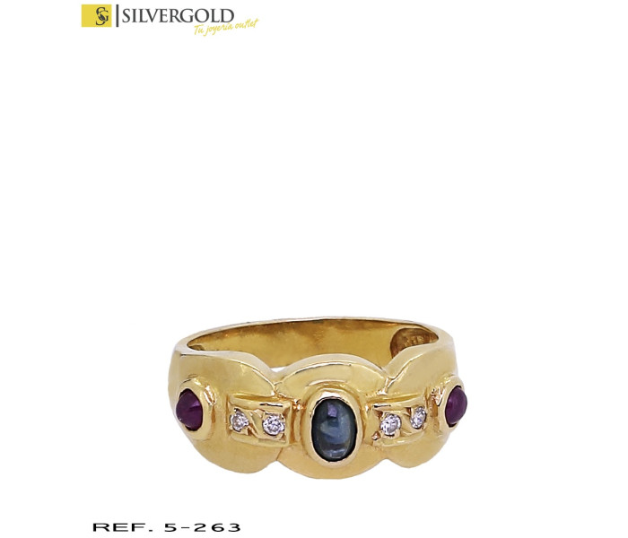 4-5-263-1-Anillo oro 18Kt. con piedras tipo rubí y zafiro L4122