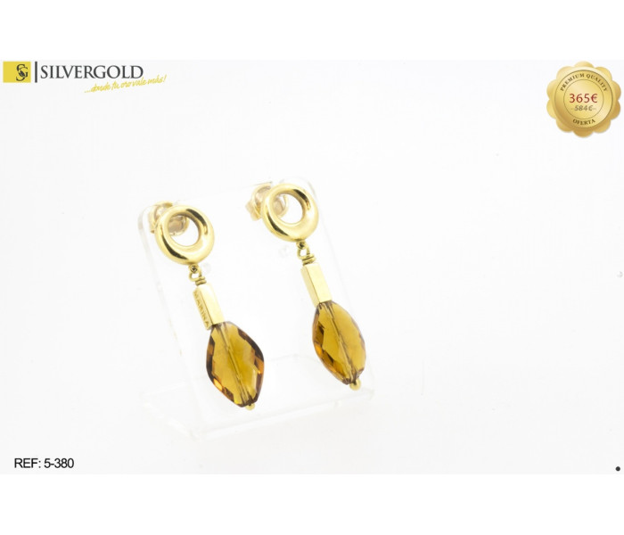 4-5-380-1-Pendientes oro 18Kt. con piedra ámbar facetada