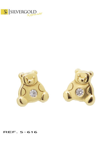 4-5-616-2-Pendientes infantiles osito plano con chispita y cierre tuerca L5271