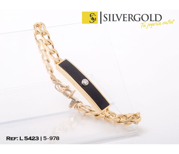 4-5-978-1-Pulsera estilo esclava con piedra tipo onix y diamante central con cierre de cajÃn y ochos de seguri