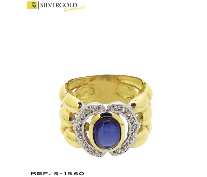4-5-1560-1-Anillo oro 18Kt. labrado estilo cadeneta con corindón azul y circonitas L 4852