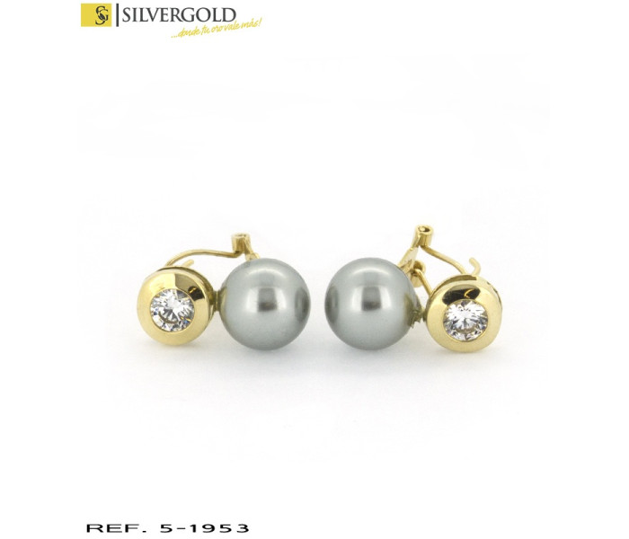 4-5-1953-1-Pendientes oro 18Kt. con circonita y perla gris.