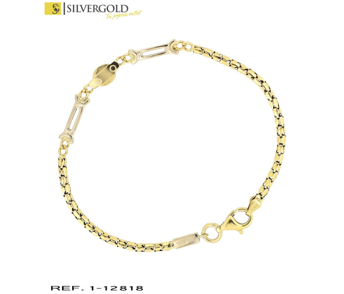 1-1-12818-1-Pulsera de eslabón tipo cordón combinado con detalle central.