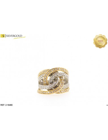 4-2-16480-1-Anillo ancho entrelazado Bicolor. Oro 18 kt.