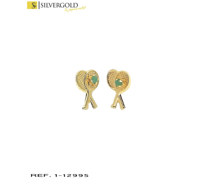 1-1-12995-1-Pendientes en forma de raquetas con detalle de piedra verde y cierres de presión