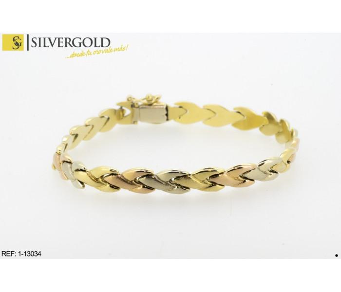 1-1-13034-1-Pulsera oro tricolor de estilo italiano combinada en mate y brillo con cierre de cajón 19cm. Con c