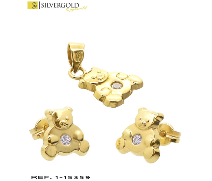 1-1-15359-2-Conjunto oro 18Kt. de pendientes y colgante de oso