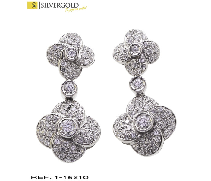1-1-16210-2-Pendientes oroblanco 18Kt. colgantes en forma de flo