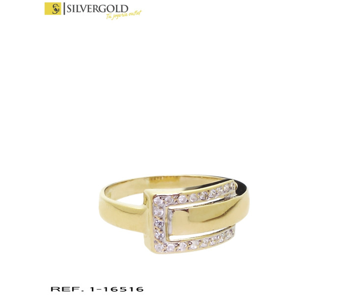 1-1-16516-1-Anillo oro 18Kt. con forma cierre y piedras tipo zirconitas