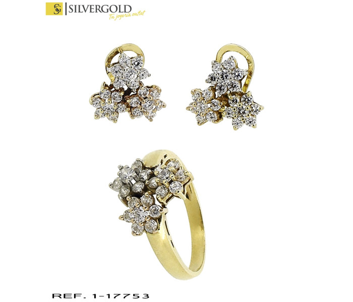 1-1-17753-1-Conjunto oro 18Kt. de anillo y pendientes con circonitas..
