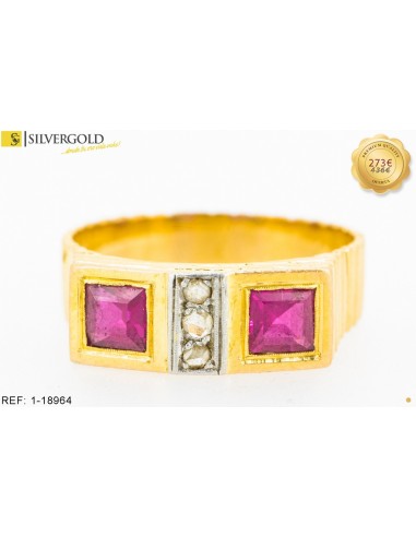 1-1-18964-1-DIA-Anillo tipo sello con dos piedra tipo rubí