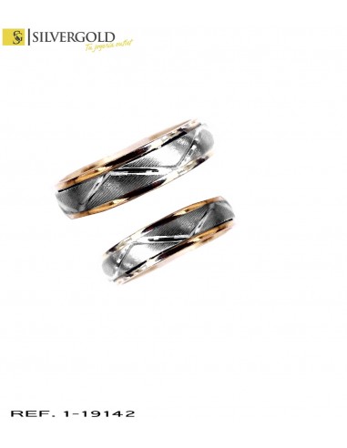1-1-19142-1-Alianzas oro bicolor 18Kt. con detalle estriado y labrado