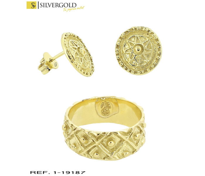 1-1-19187-1-Conjunto oro 18Kt. de anillo y piendientes