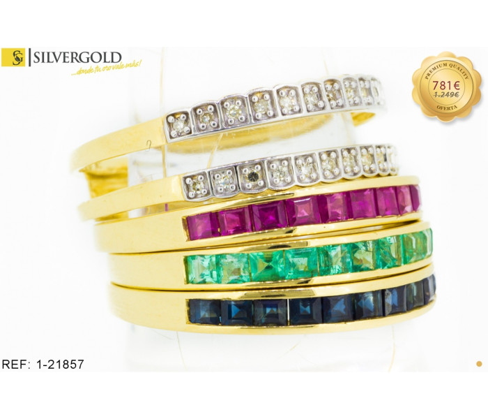 1-1-21857-1-Anillo desmontable en cuatro, con piedras de distintos colores. Oro 18 kt.