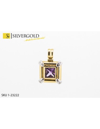 1-1-23222-1-DIA-Colgante cuadrado con piedra morada al centro. Oro 18 kt.