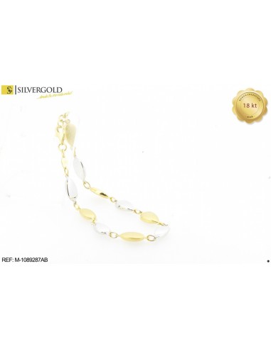 1-1-23430-1-COLECCIÓN 2018 Pulsera bicolor de eslabones ovalados. Oro 18 kt.