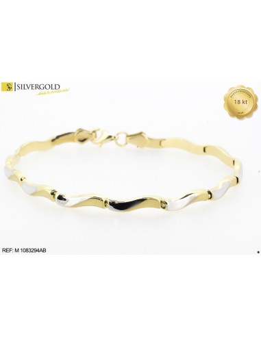 1-1-23442-1-COLECCIÓN 2018 Pulsera efecto ondas bicolor. Oro 18 kt.
